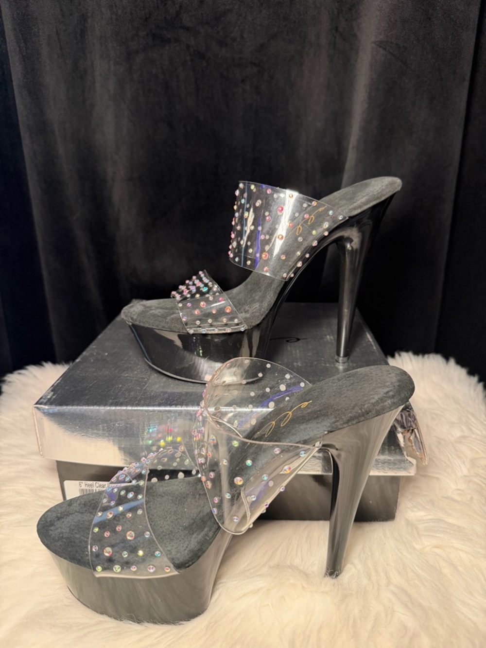 Ellie Black Platform Heels with Iridescent Crystal Straps - Picture 8 of 12
